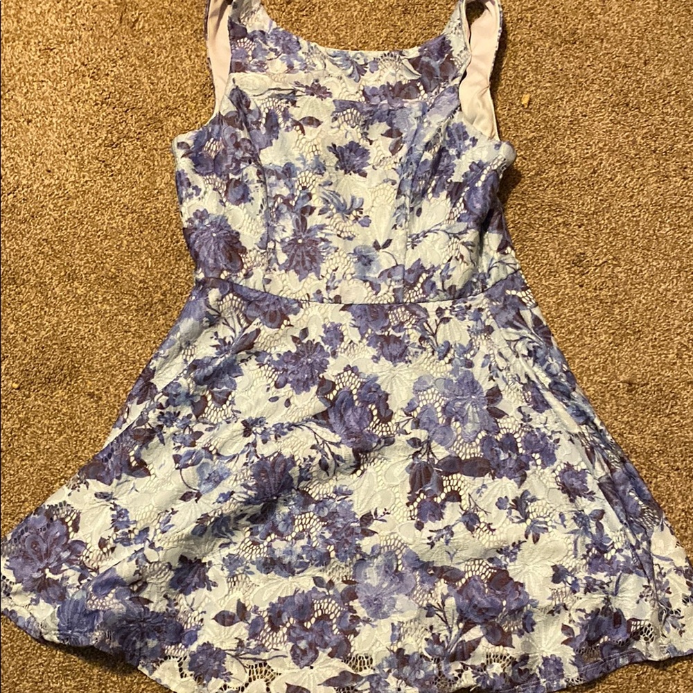 Blue Floral A-Line Midi Dress